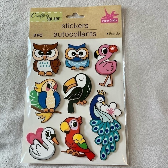 Crafter’s Square Colorful Pop Up Stickers Trio Package Set Sloth Llama Birds - Picture 8 of 15